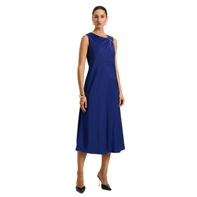Veronika Maine Washer Satin Gathered Shoulder Midi Dress image number 0
